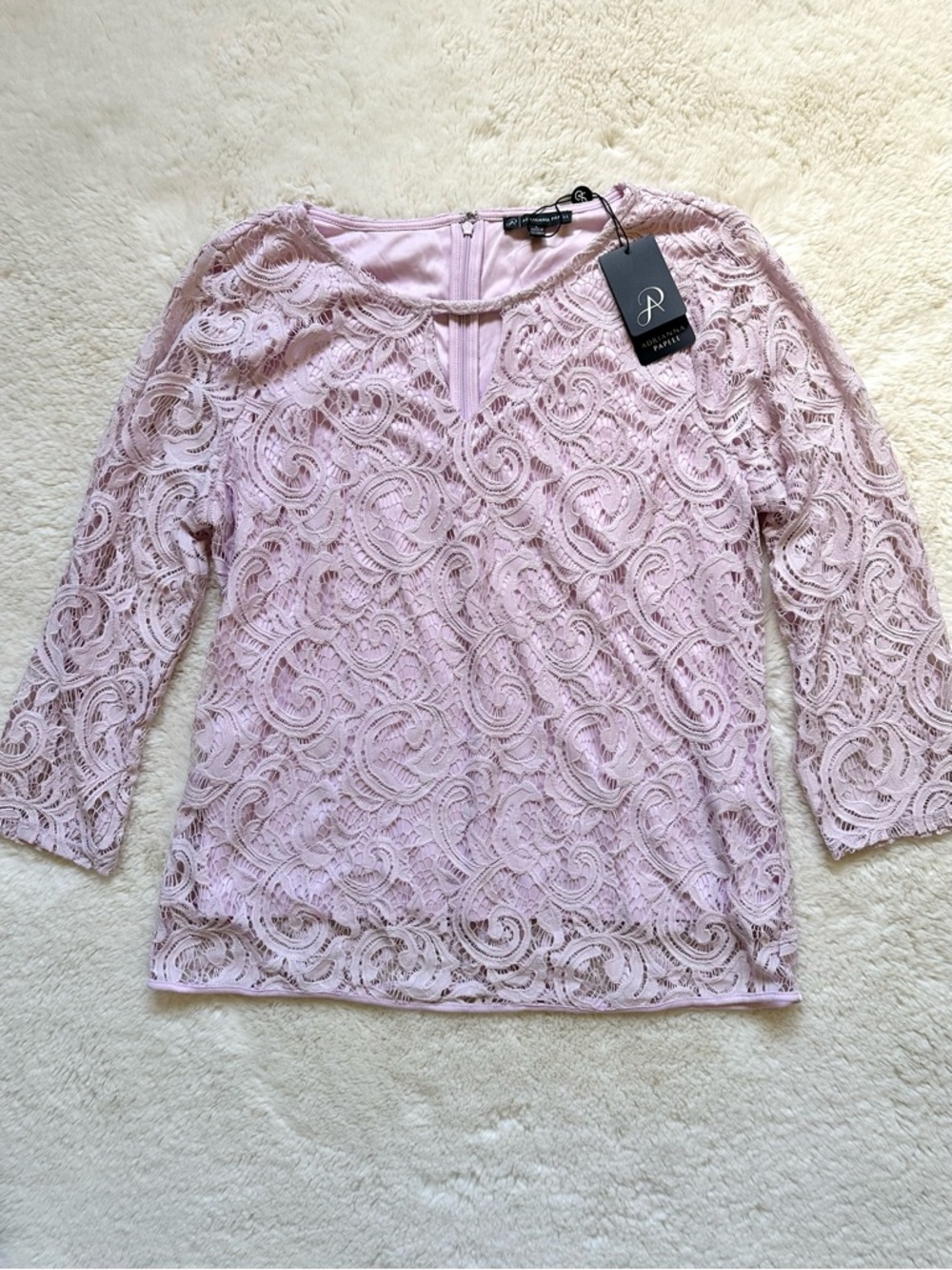 Adrianna Papell Light Lilac Lace 3/4 Sleeve Blouse Size L